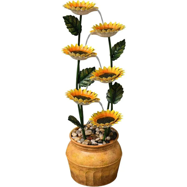 Waterfalls Cascading Sunflower Fountain 6-Tiers 33.8 Inch Tall - jenshomeandgardendecor