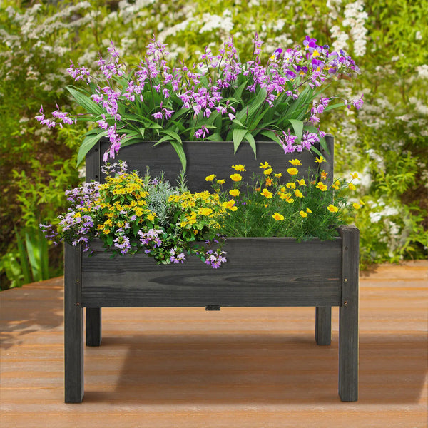 2 Tier Wooden Raised Garden Bed Elevated Planter Box w/Legs Drain Holes - jenshomeandgardendecor