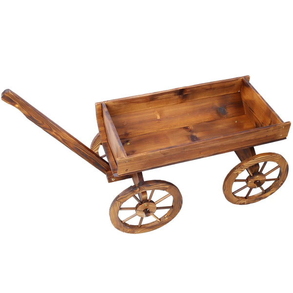 Wood Wagon Flower Planter Pot Stand W/Wheels