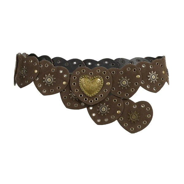 Brown Pinned Belt with White Love Hearts - jenshomeandgardendecor