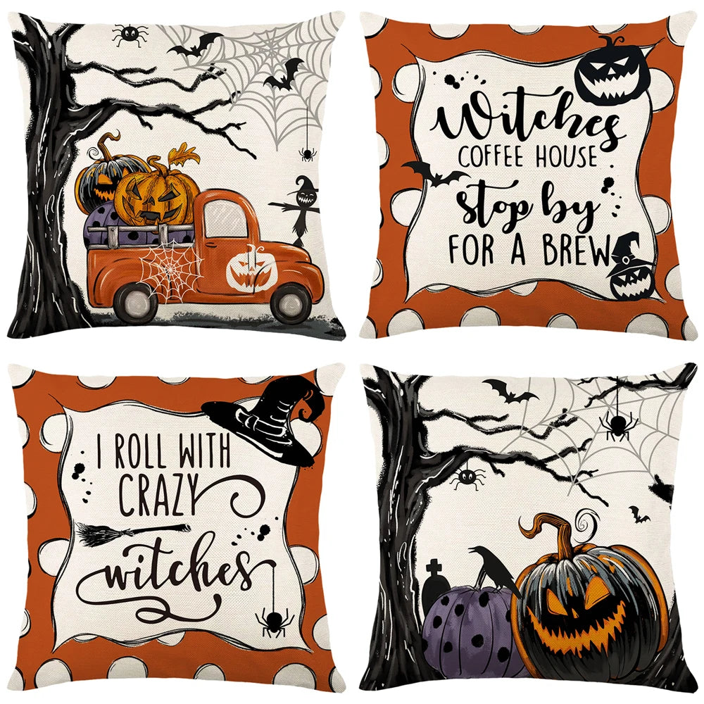 4Pcs Halloween Decoration Pillow Covers 45x45cm Indoor Outdoor Throw Cushion Cover