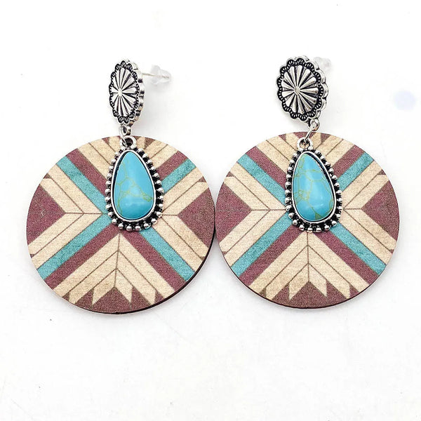 Western Retro Aztecs Pattern Wood Earrings - jenshomeandgardendecor