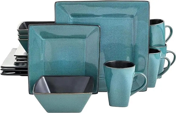 Gibson Elite Kiesling 16 Piece Dinnerware Set, Turquoise - jenshomeandgardendecor