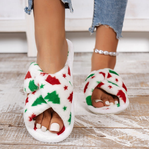 Christmas Tree Pattern Furry Bedroom Slippers - jenshomeandgardendecor