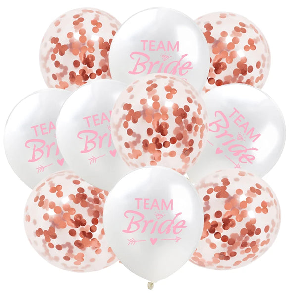 10Pcs Rose Gold Team Bride Latex Confetti Balloons