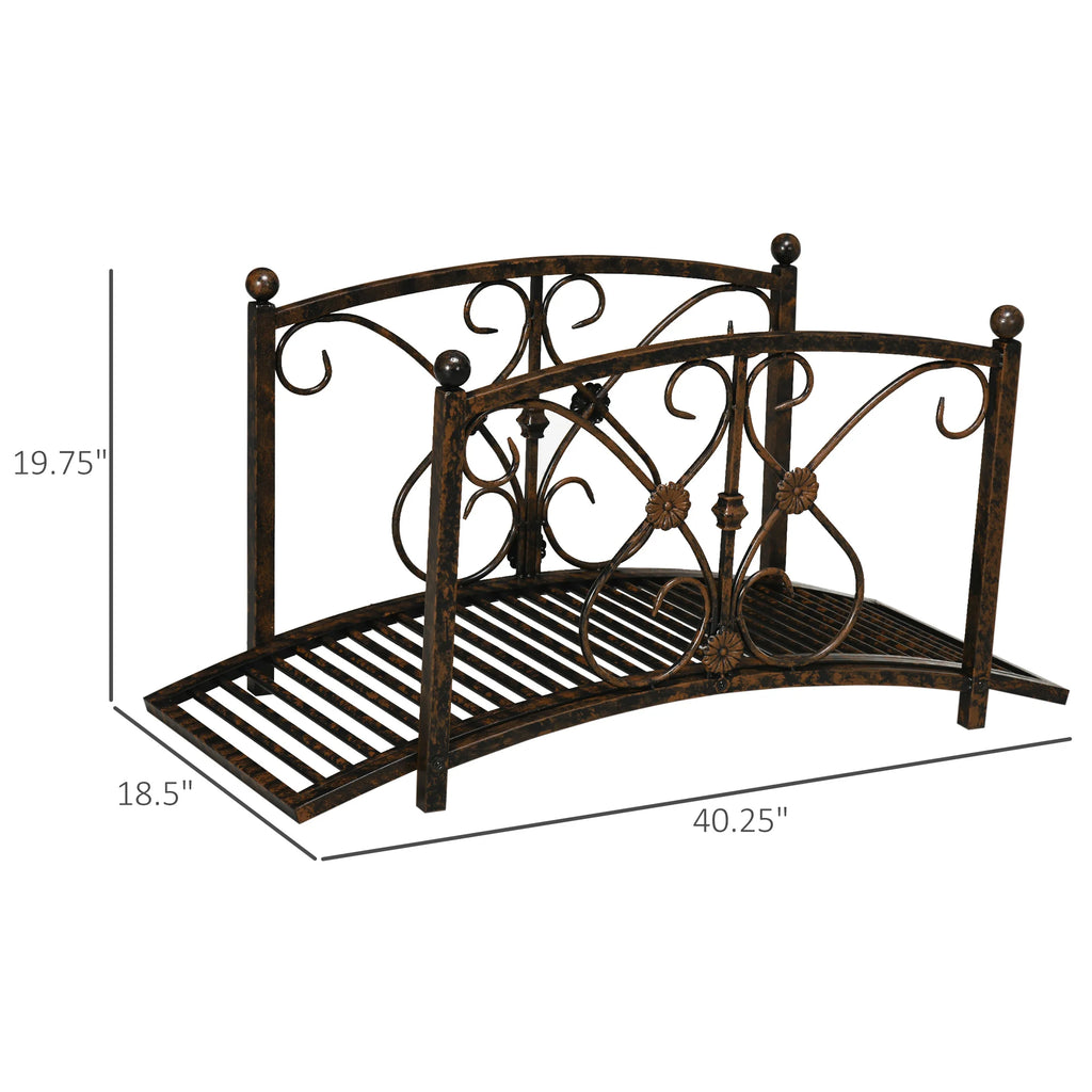 Metal Garden Bridge 3.3', Safety Railings Outdoor Décor for Pond, Stream, Creek