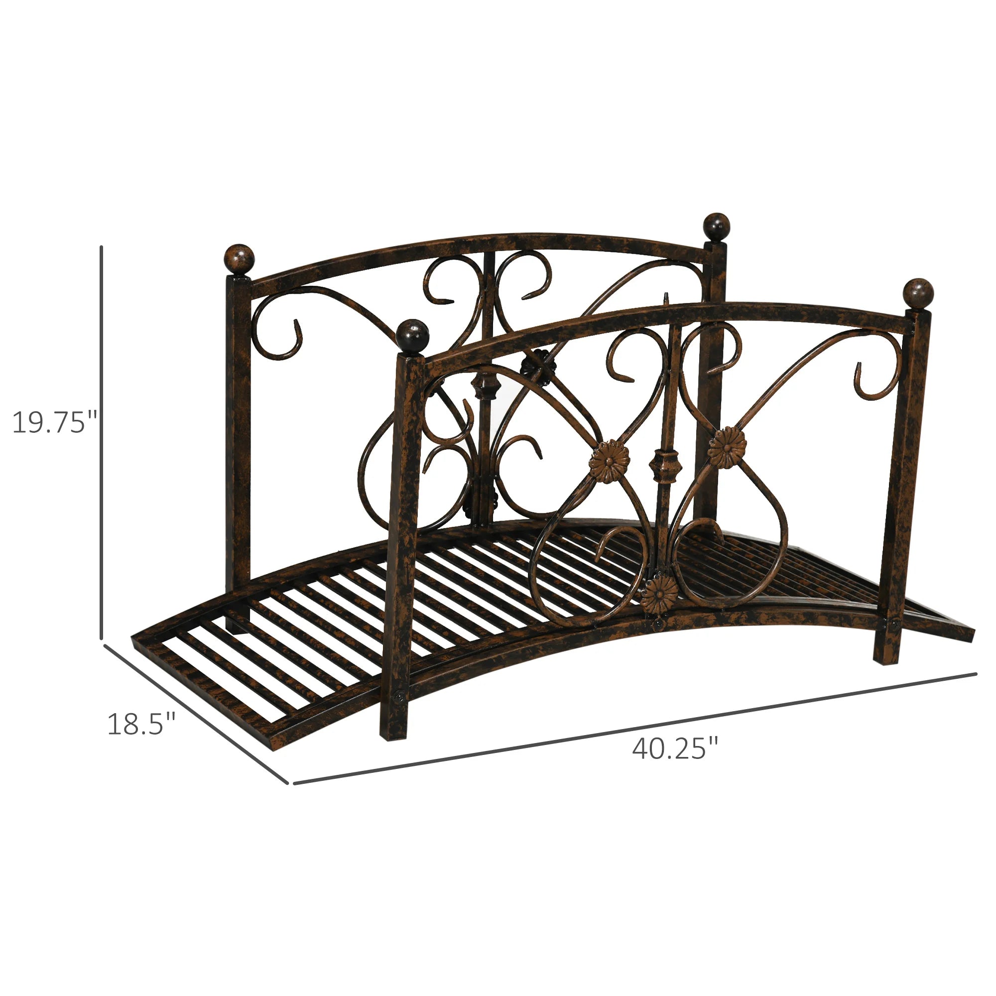 Metal Garden Bridge 3.3', Safety Railings Outdoor Décor for Pond, Stream, Creek