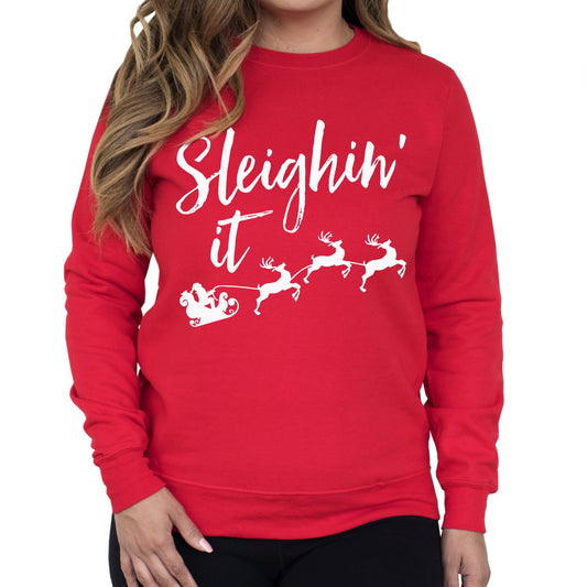 Sleighin It Christmas Crew Neck Sweatshirt - jenshomeandgardendecor