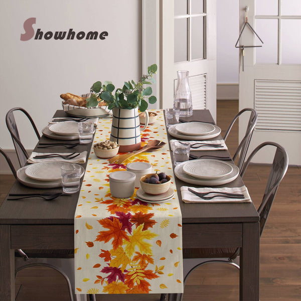 Thanksgiving Autumn Maple Leaves Table Runner - jenshomeandgardendecor