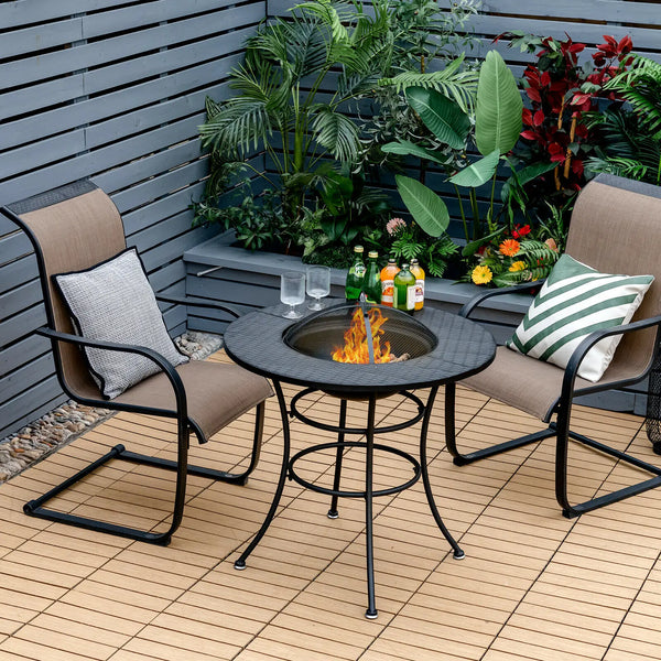 Patio Fire Pit Dining Table Charcoal Wood Burning W/ Cooking BBQ Grate - jenshomeandgardendecor