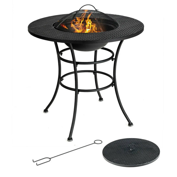 Patio Fire Pit Dining Table Charcoal Wood Burning W/ Cooking BBQ Grate - jenshomeandgardendecor