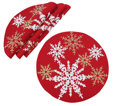 Magical Snowflakes Crewel Embroidered Christmas Placemats - jenshomeandgardendecor