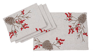 Christmas Pine Cone Crewel Embroidered Placemats - jenshomeandgardendecor