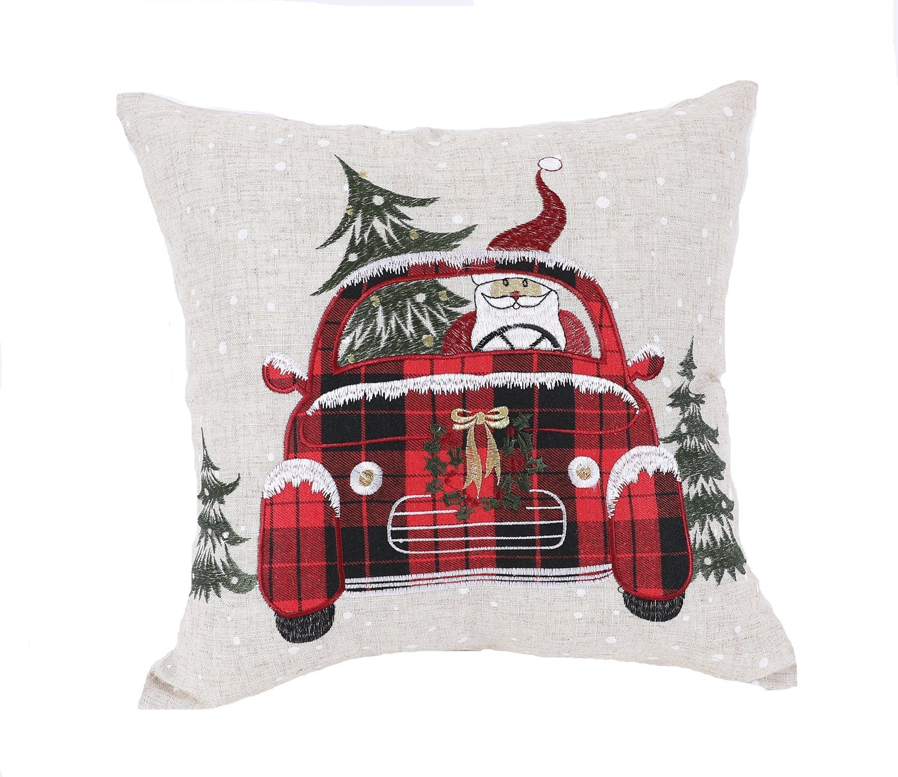 Santa Claus Riding On Car Christmas Pillow 14 by 14-Inch - jenshomeandgardendecor