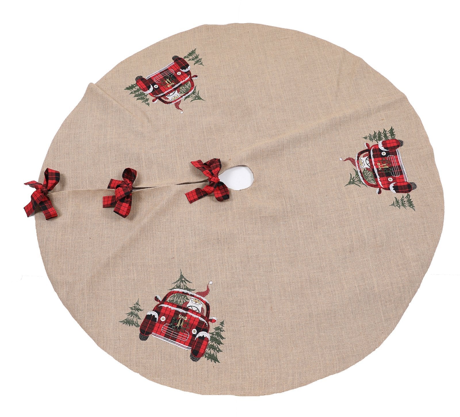 Santa Claus Riding On Car Christmas Tree Skirt 56 Inch Round, - jenshomeandgardendecor