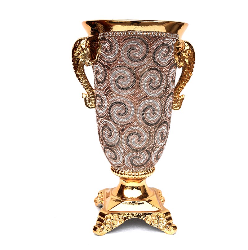 Ambrose Gold Plated Crystal Embellished Ceramic Vase (9 In. x 8 In. x - jenshomeandgardendecor