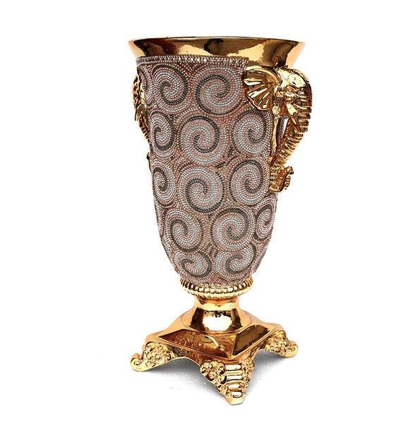 Ambrose Gold Plated Crystal Embellished Ceramic Vase (9 In. x 8 In. x - jenshomeandgardendecor