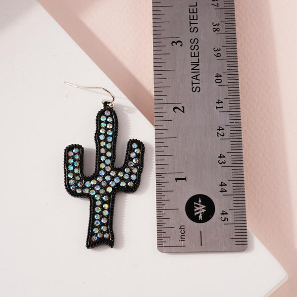 Western Cactus Rhinestone Dangling Earrings - jenshomeandgardendecor