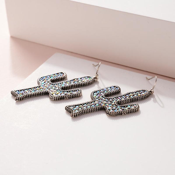 Western Cactus Rhinestone Dangling Earrings - jenshomeandgardendecor