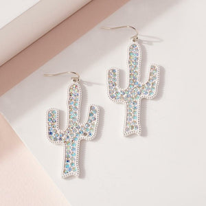 Western Cactus Rhinestone Dangling Earrings - jenshomeandgardendecor