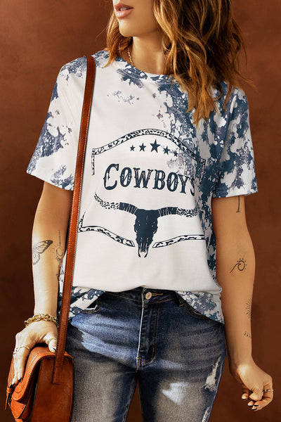 Gray Western Cow Horn Graphic Tee - jenshomeandgardendecor