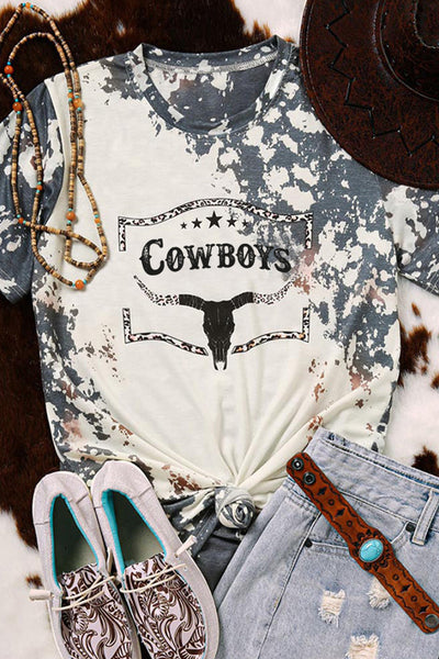 Gray Western Cow Horn Graphic Tee - jenshomeandgardendecor