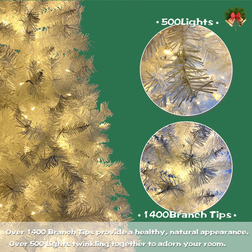 National Christmas Tree White Hinged Spruce with 500 LED lights - jenshomeandgardendecor