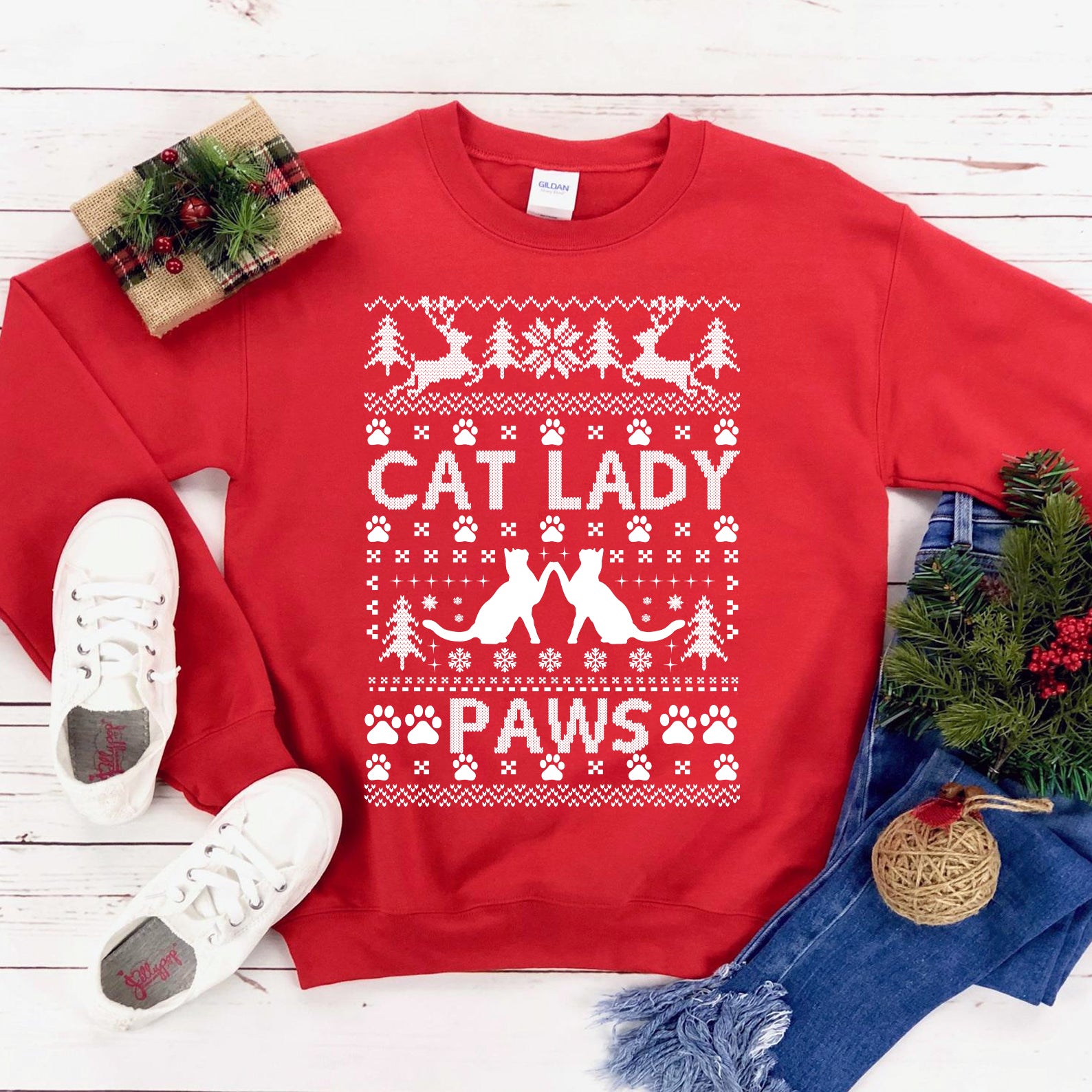 Cat lady Christmas Sweatshirt - jenshomeandgardendecor