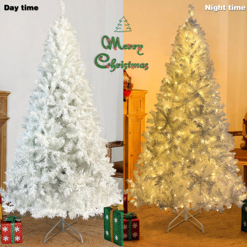 National Christmas Tree White Hinged Spruce with 500 LED lights - jenshomeandgardendecor