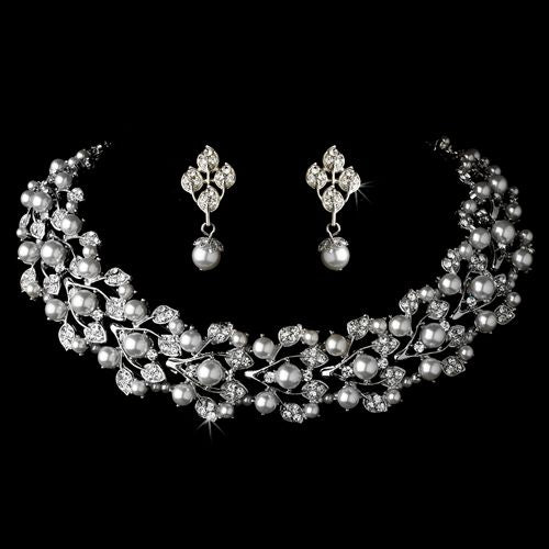 Bridal Wedding Crystal Pearl Fashion Necklace Earrings Jewelry Set - jenshomeandgardendecor