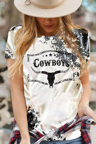 Gray Western Cow Horn Graphic Tee - jenshomeandgardendecor