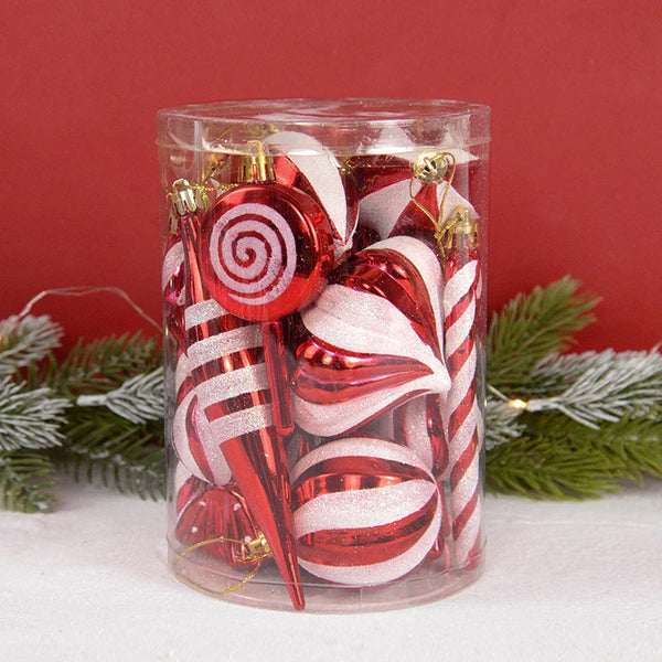 14pcs/box Christmas Ball Ornaments Red Candy Cane Xmas Tree Hanging - jenshomeandgardendecor