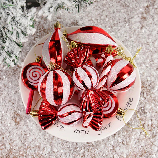 14pcs/box Christmas Ball Ornaments Red Candy Cane Xmas Tree Hanging - jenshomeandgardendecor