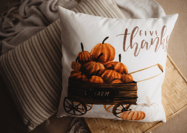 Harvest Time Pillow Cover |  Pumpkin Wagon Pillow | Farmhouse Pillows - jenshomeandgardendecor