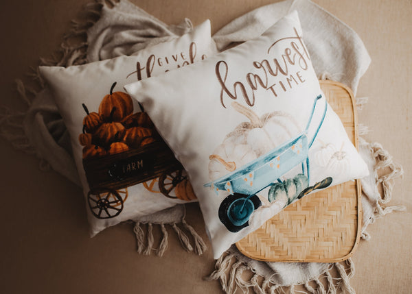 Harvest Time Pillow Cover |  Pumpkin Wagon Pillow | Farmhouse Pillows - jenshomeandgardendecor