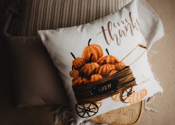 Harvest Time Pillow Cover |  Pumpkin Wagon Pillow | Farmhouse Pillows - jenshomeandgardendecor