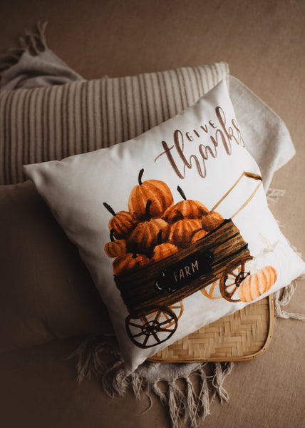 Harvest Time Pillow Cover |  Pumpkin Wagon Pillow | Farmhouse Pillows - jenshomeandgardendecor