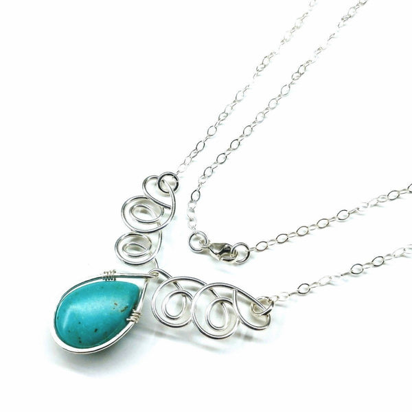 Turquoise Drop Sterling Silver Wire Wrapped Necklace - jenshomeandgardendecor