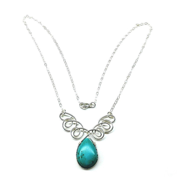 Turquoise Drop Sterling Silver Wire Wrapped Necklace - jenshomeandgardendecor