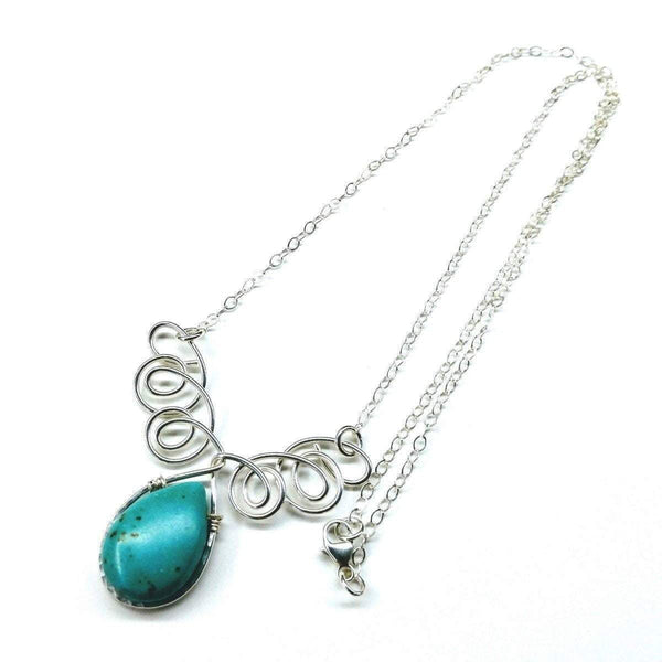 Turquoise Drop Sterling Silver Wire Wrapped Necklace - jenshomeandgardendecor