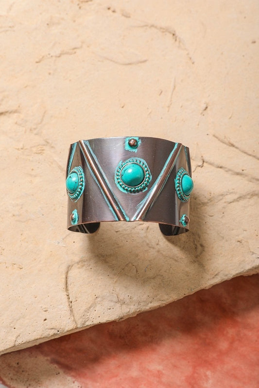 Turquoise Stone Studded Cuff - jenshomeandgardendecor