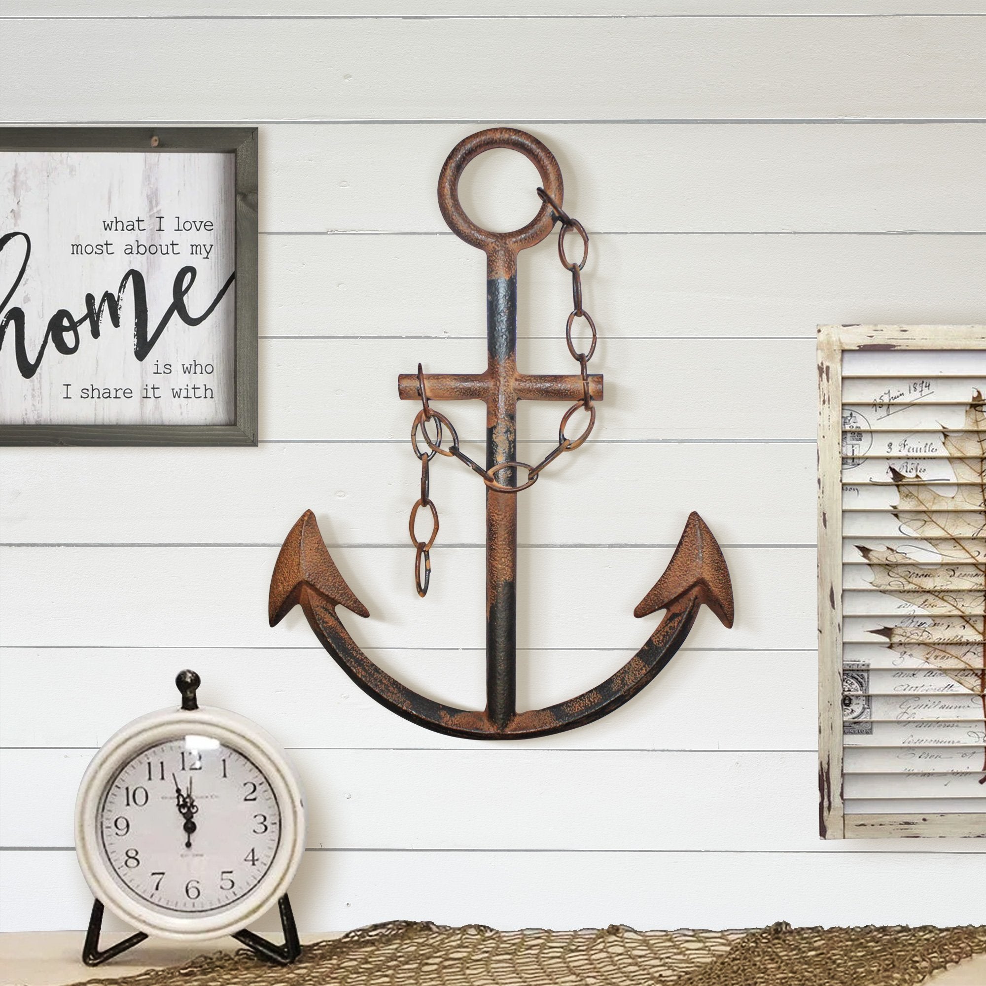 Rustic Navy Anchor Wall Decor, 16" - jenshomeandgardendecor