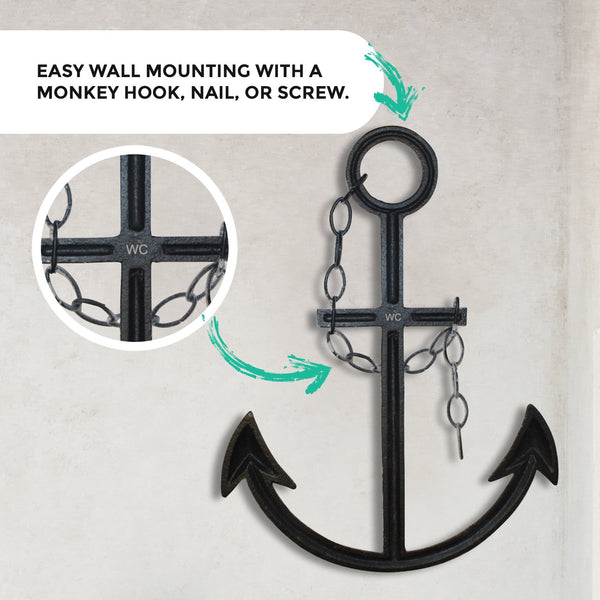 Rustic Navy Anchor Wall Decor, 16" - jenshomeandgardendecor