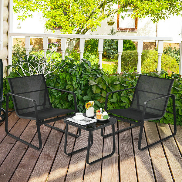 3PCS Patio Bistro Furniture Set Glass Top Table - jenshomeandgardendecor