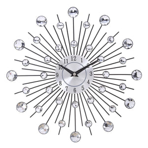 Decorative Crystal Sunburst Metal Wall Clock - jenshomeandgardendecor