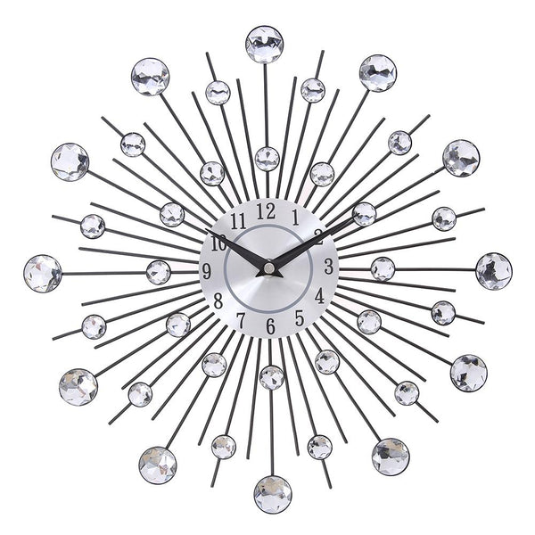 Decorative Crystal Sunburst Metal Wall Clock - jenshomeandgardendecor