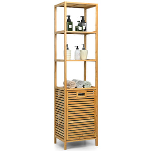 Bathroom Tilt-out Laundry Hamper 3-Tier Shelves Bamboo Tower Basket - jenshomeandgardendecor