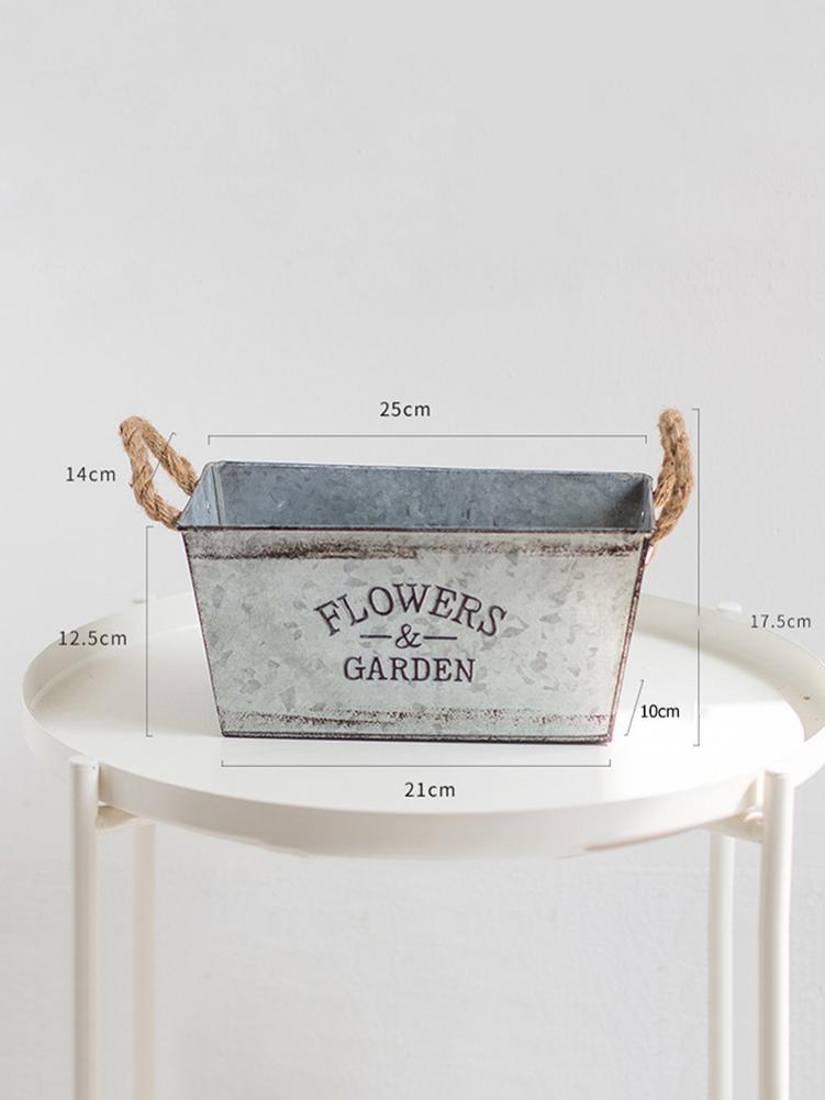 European Vintage Metal Rustic Bucket Flower Pot with Twine Handles - jenshomeandgardendecor