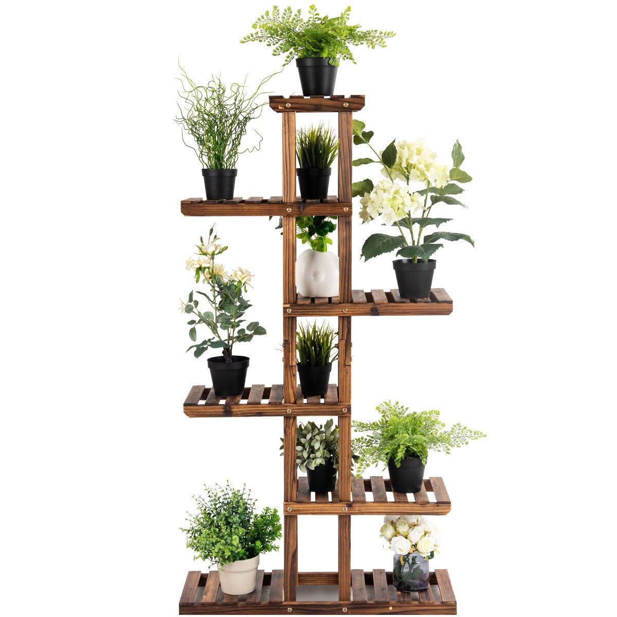 6 Tier 11 Pots Wooden Plant Flower Display Stand - jenshomeandgardendecor