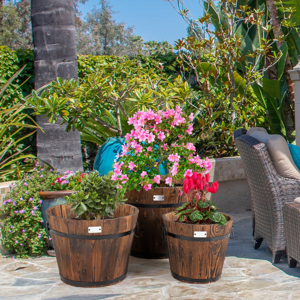 3 pcs Wooden Planter Barrel Set - jenshomeandgardendecor